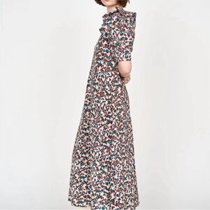 MIRTH Cassis Silk Midi Dress Amaryllis Floral Puff Sleeve Handmade S